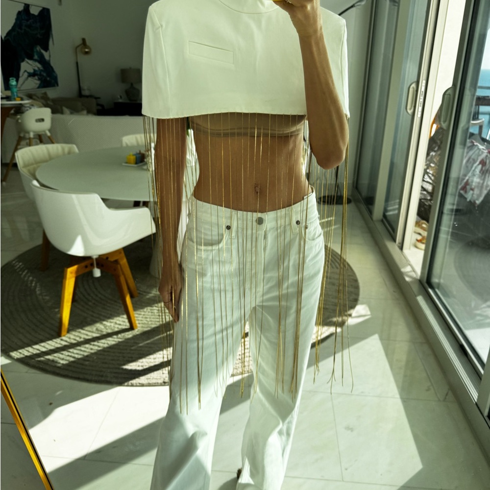 Aleksandre Akhalkatsishvili Stylish White and Gold chains cape